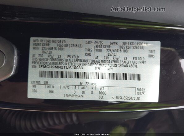 1FMCU9MN2TUA10033 2026 FORD ESCAPE Black Вид підкапотного простору