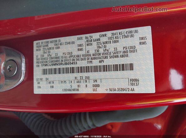 1FMCU9MN5RUB05453 2024 FORD ESCAPE Red ძრავის განყოფილების ხედი