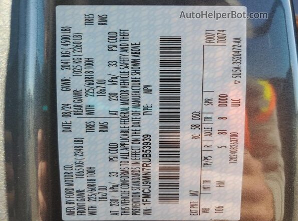 1FMCU9MN7RUB53939 2024 FORD ESCAPE Gray Widok wnętrza 360 stopni