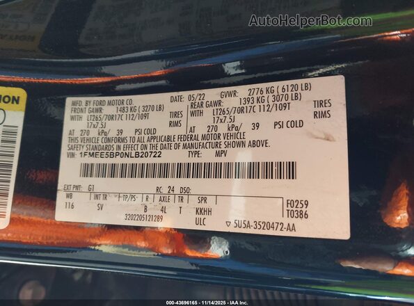 1FMEE5BP0NLB20722 2022 FORD BRONCO Black Widok komory silnika