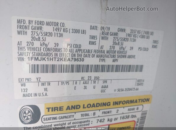 1FMJK1HT2KEA79630 2019 FORD EXPEDITION MAX White Engine compartment view