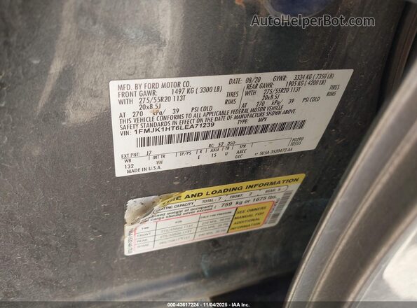 1FMJK1HT6LEA71239 2020 FORD EXPEDITION Gray Widok komory silnika