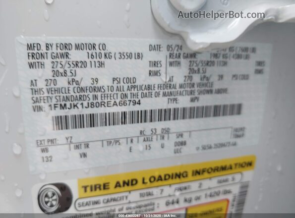 1FMJK1J80REA66794 2024 FORD EXPEDITION Белый Вид подкапотного пространства