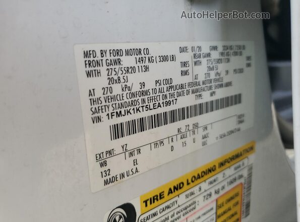 1FMJK1KT5LEA19917 2020 FORD EXPEDITION White Engine compartment view