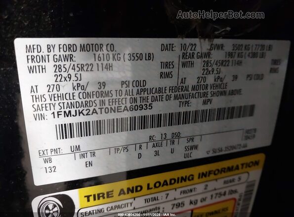 1FMJK2AT0NEA60935 2022 FORD EXPEDITION MAX Черный 