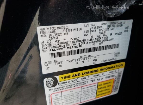 1FMJK2AT1MEA88290 2021 FORD EXPEDITION Black Engine compartment view