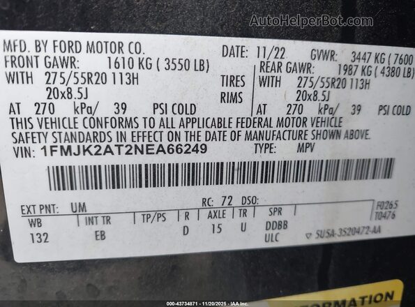 1FMJK2AT2NEA66249 2022 FORD EXPEDITION MAX Black 