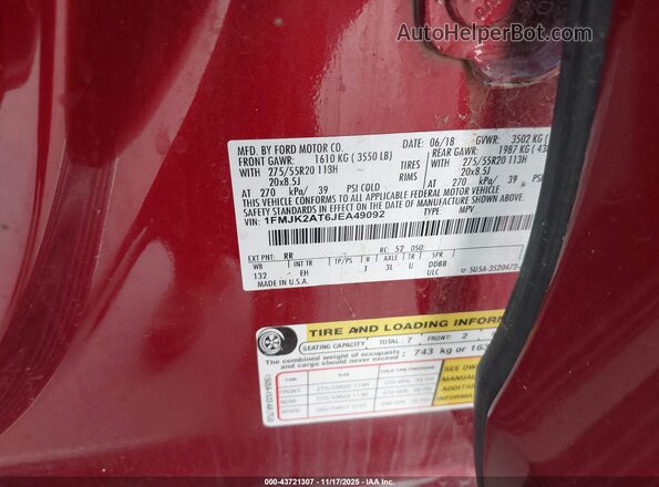 1FMJK2AT6JEA49092 2018 FORD EXPEDITION MAX Red Engine compartment view