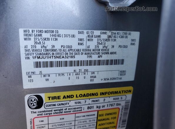 1FMJU1HT5NEA32185 2022 FORD EXPEDITION Silver Вид наклейки з VIN-кодом
