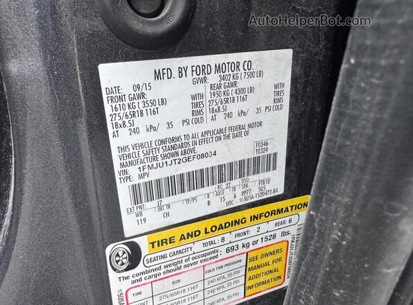 1FMJU1JT2GEF08034 2016 FORD EXPEDITION Black Vista de la etiqueta del VIN