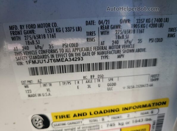 1FMJU1JT6MEA34293 2021 FORD EXPEDITION Белый 