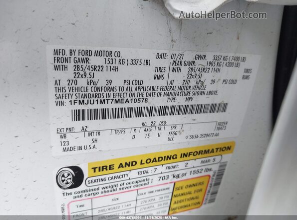 1FMJU1MT7MEA10578 2021 FORD EXPEDITION White 