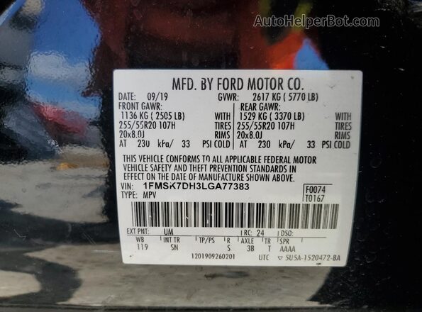 1FMSK7DH3LGA77383 2020 FORD FORD EXPLORER Black VIN կոդի պիտակի տեսք