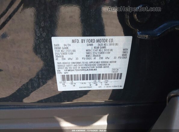 1FMSK7DH5RGA59640 2024 FORD FORD EXPLORER Black Engine compartment view