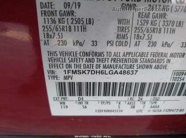 1FMSK7DH6LGA48637 2020 FORD FORD EXPLORER White Engine compartment view