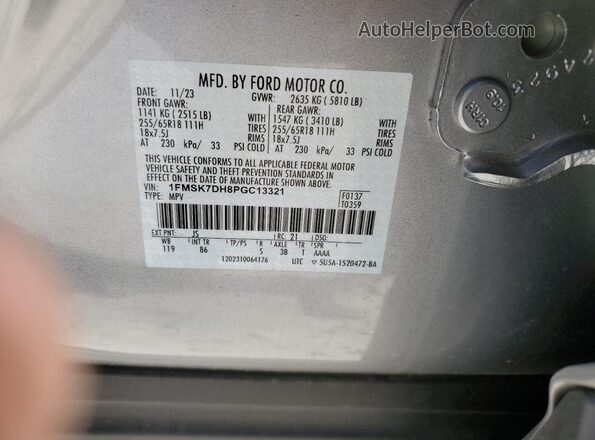 1FMSK7DH8PGC13321 2023 FORD FORD EXPLORER Silver Вид наклейки з VIN-кодом