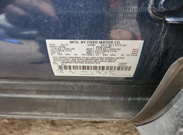 1FMSK7DHXLGA92754 2020 FORD FORD EXPLORER Blue სალონის 360-გრადუსიანი ხედი