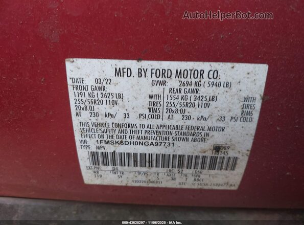 1FMSK8DH0NGA97731 2022 FORD FORD EXPLORER Maroon 