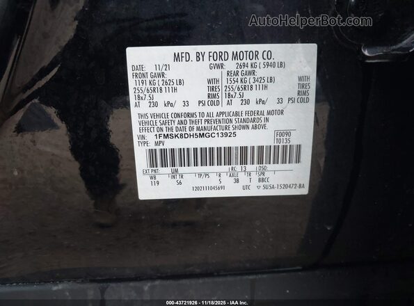 1FMSK8DH5MGC13925 2021 FORD FORD EXPLORER Black 