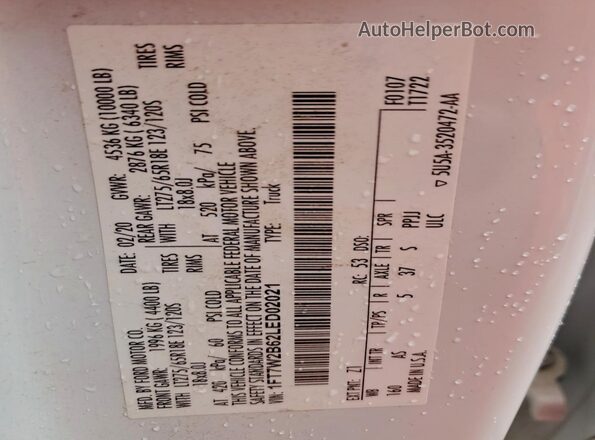 1FT7W2B62LED02021 2020 FORD F250 White Вид підкапотного простору