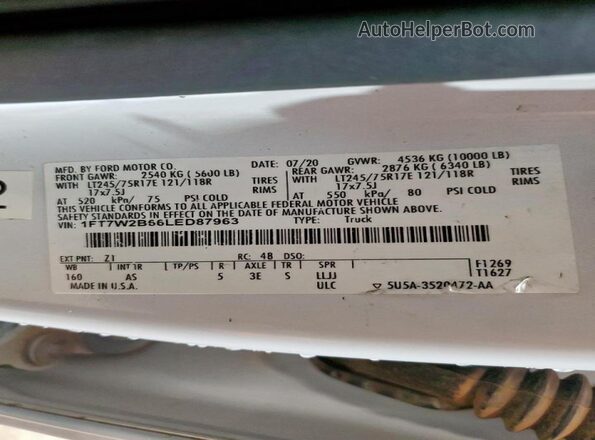 1FT7W2B66LED87963 2020 FORD F250 White Շարժիչի բաժամունքի տեսք