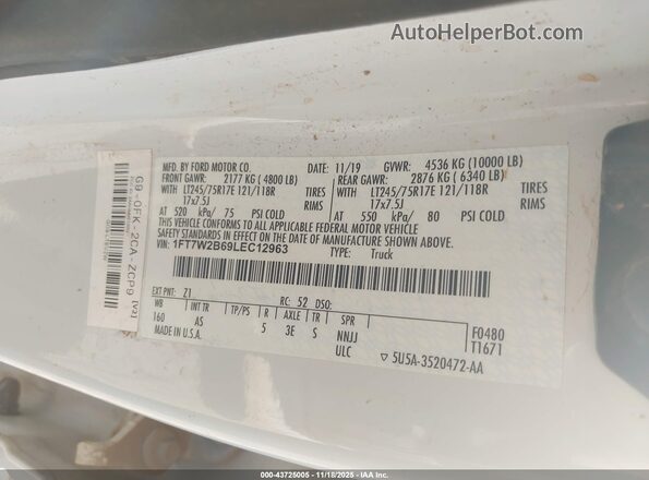 1FT7W2B69LEC12963 2020 FORD F-250 White Вид підкапотного простору
