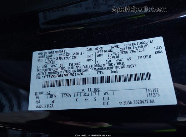 1FT7W2B69MEE01470 2021 FORD F-250 Black 