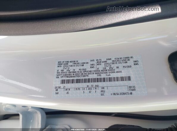 1FT7W2BAXTEC72075 2026 FORD F-250 White Widok komory silnika