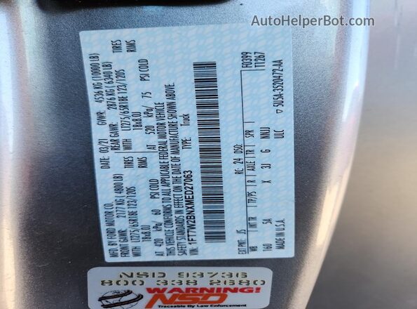1FT7W2BNXMED27063 2021 FORD F250 Silver Widok komory silnika