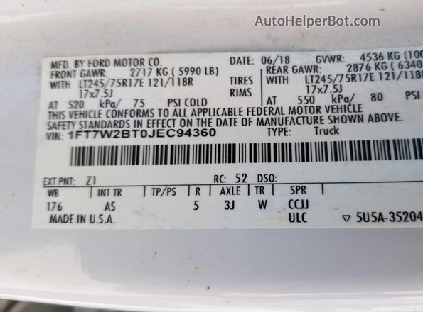 1FT7W2BT0JEC94360 2018 FORD F-250  