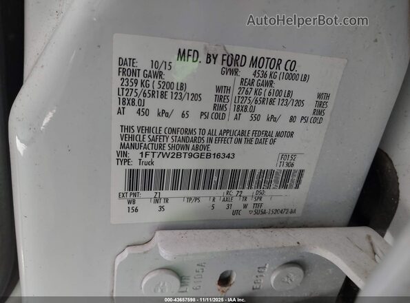 1FT7W2BT9GEB16343 2016 FORD F-250 White Вид підкапотного простору
