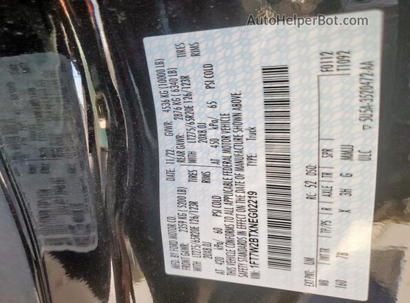 1FT7W2BTXNEG02219 2022 FORD F250 Black Widok naklejki z numerem VIN