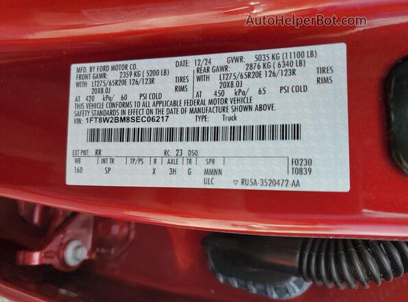 1FT8W2BM8SEC06217 2025 FORD F250 Red Շարժիչի բաժամունքի տեսք