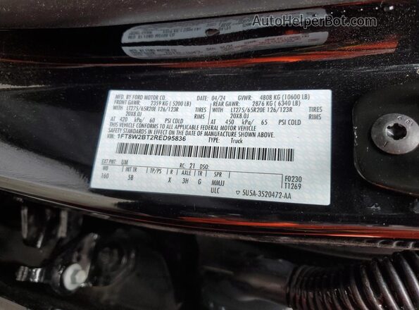 1FT8W2BT2RED95836 2024 FORD F250 Black VIN կոդի պիտակի տեսք