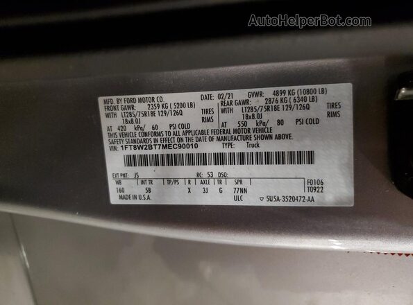 1FT8W2BT7MEC90010 2021 FORD F250 Silver Widok komory silnika