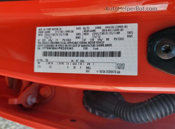 1FT8W3BA1PED25343 2023 FORD F350 Красный Вид подкапотного пространства