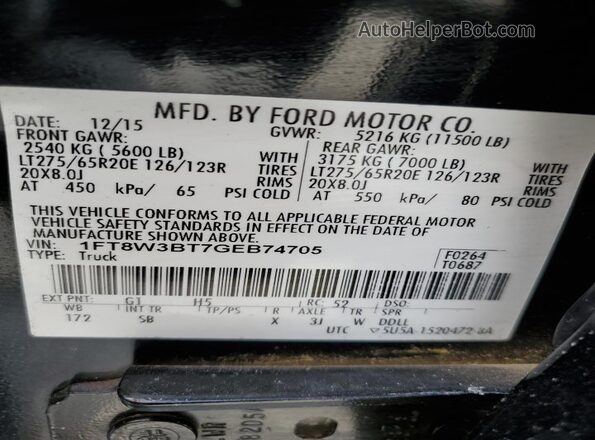 1FT8W3BT7GEB74705 2016 FORD F350 Black 