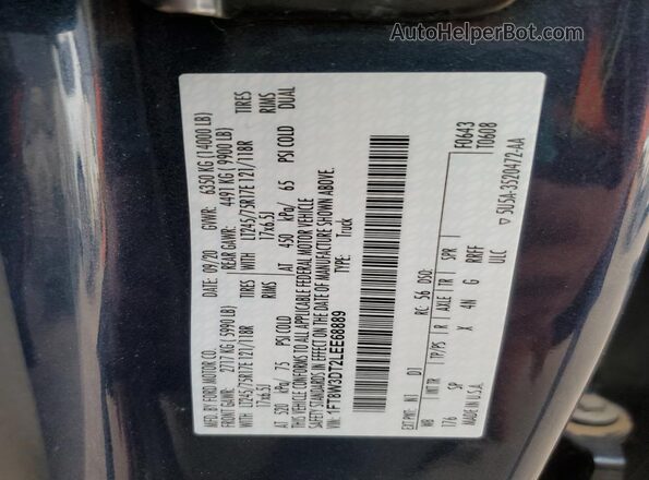 1FT8W3DT2LEE68889 2020 FORD F350 Blue VIN კოდის სტიკერის ხედი