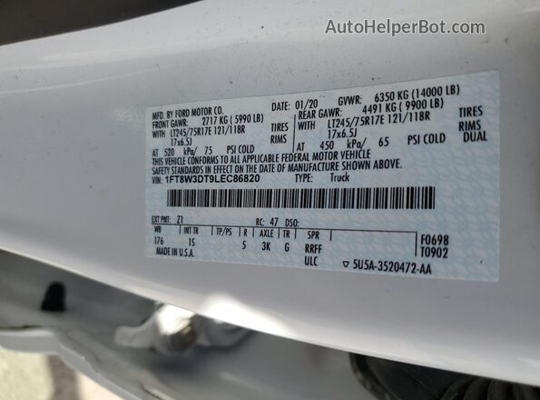 1FT8W3DT9LEC86820 2020 FORD F350 White Vista del compartimento del motor