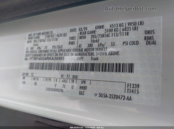 1FTBF4XG4RKA39595 2024 FORD TRANSIT-350 Green Vista del compartimento del motor