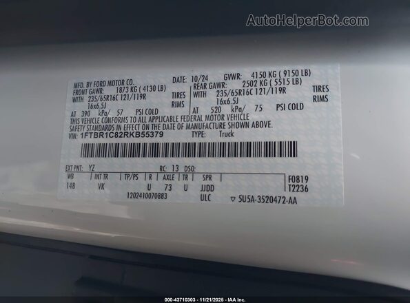 1FTBR1C82RKB55379 2024 FORD TRANSIT-250 Белый Вид подкапотного пространства