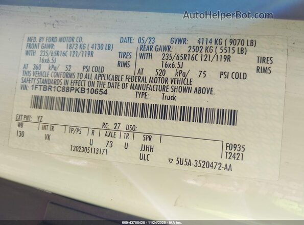 1FTBR1C88PKB10654 2023 FORD TRANSIT-250 White Widok komory silnika