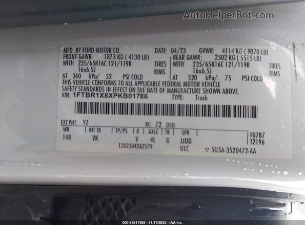 1FTBR1X8XPKB01786 2023 FORD TRANSIT-250 White Widok komory silnika