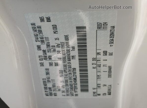 1FTER1EH6MLD18709 2021 FORD RANG White VIN sticker view