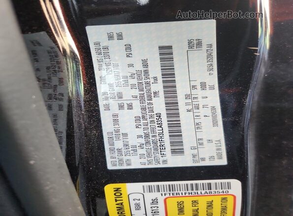 1FTER1FH3LLA83540 2020 FORD RANG Черный Вид подкапотного пространства