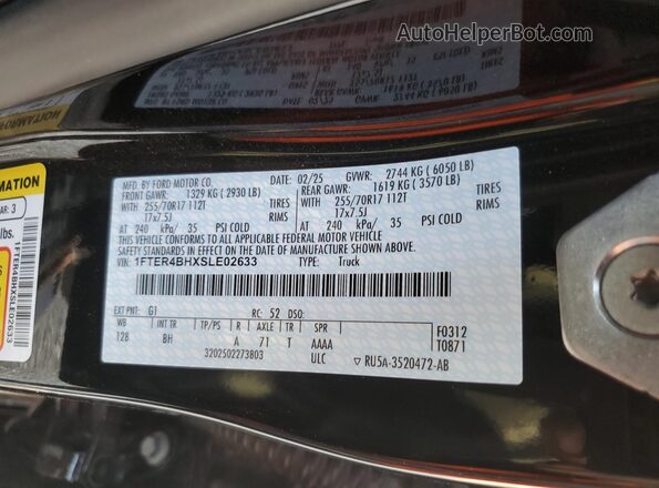 1FTER4BHXSLE02633 2025 FORD RANG Black Vista del compartimento del motor