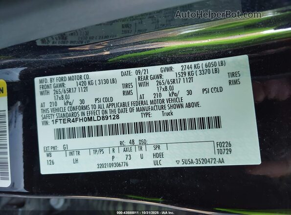 1FTER4FH0MLD89128 2021 FORD RANG Black Շարժիչի բաժամունքի տեսք