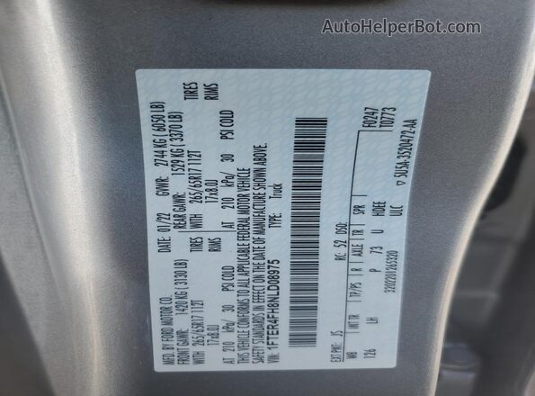 1FTER4FH8NLD08975 2022 FORD RANG Silver Вид підкапотного простору