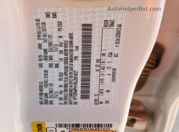 1FTER4PH1RLE61637 2024 FORD RANG White Շարժիչի բաժամունքի տեսք
