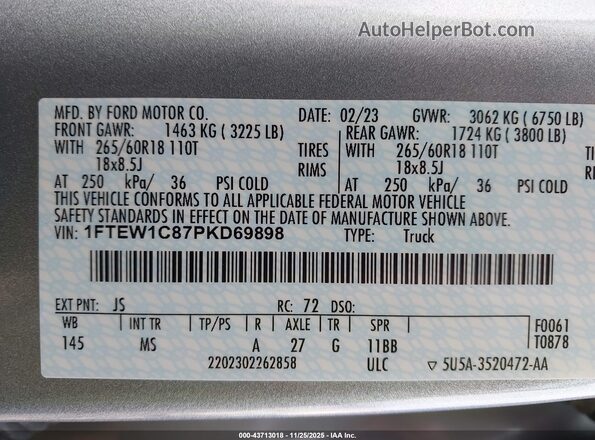 1FTEW1C87PKD69898 2023 FORD F150 Silver Շարժիչի բաժամունքի տեսք